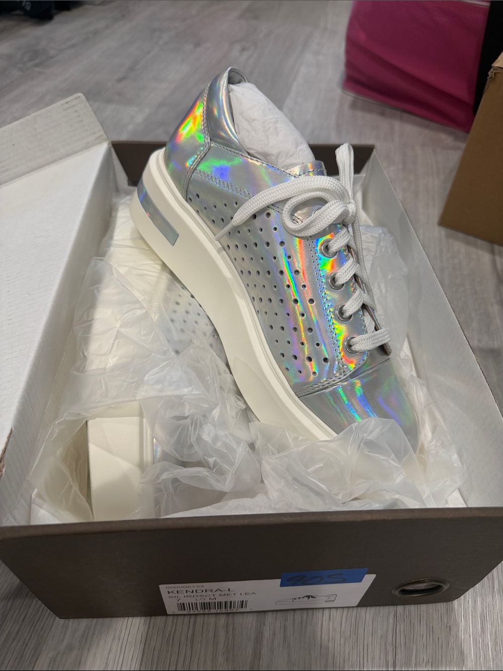 Paolo Holographic Silver Lace-Up Kids Sneakers